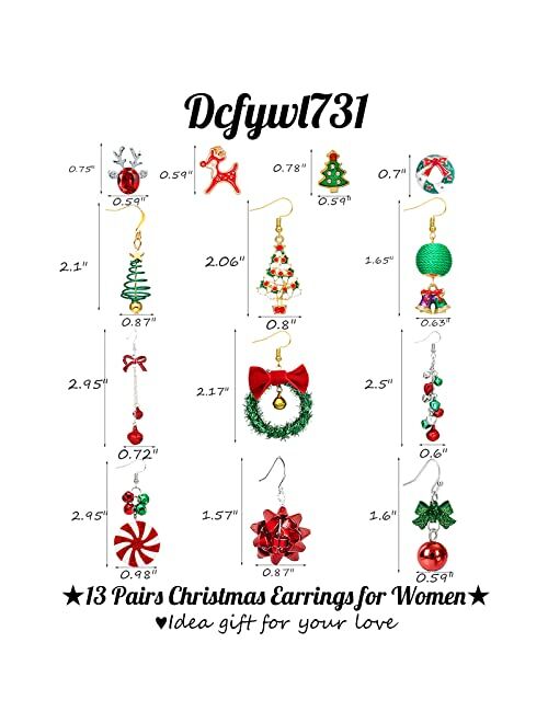 9 Pairs Christmas Earrings for Women Holiday Earrings for Girls Bow Tree Snowflake Earrings