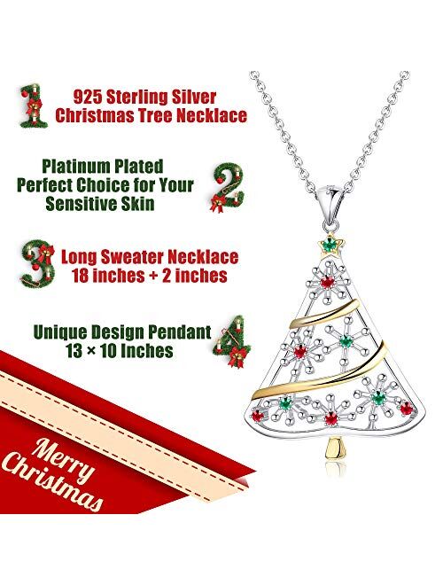 Sllaiss 925 Sterling Silver Christmas Tree Pendant Necklace Costume Jewelry Christmas Jewelry Gifts Long Pendant Necklace for Women
