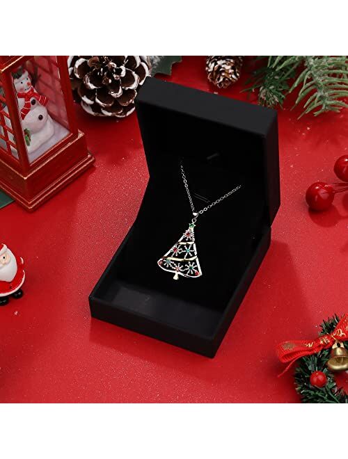 Sllaiss 925 Sterling Silver Christmas Tree Pendant Necklace Costume Jewelry Christmas Jewelry Gifts Long Pendant Necklace for Women