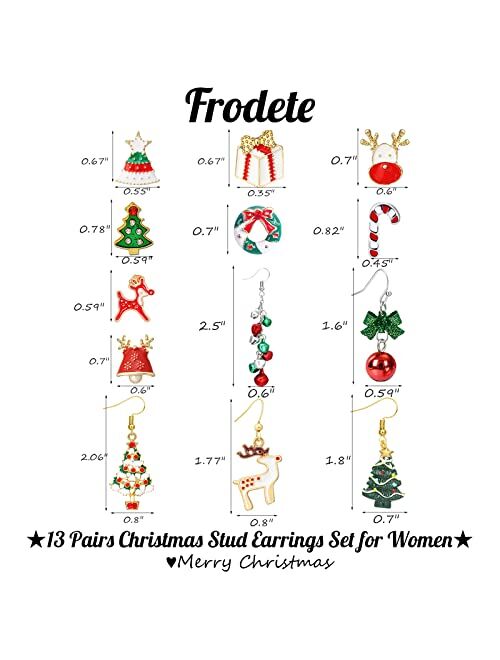 Frodete Holiday Earrings Variety Pack Christmas Earrings Set for Women Ornament earrings Jingle Bell Bow Earrings Christmas Jewelry Candy Cane earrings Xmas Jewelry