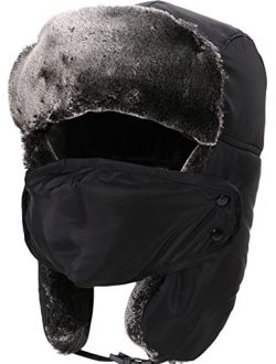 Simplicity Men Women's Winter Weatherproof Faux Fur Lined Trapper Hat with and Mask