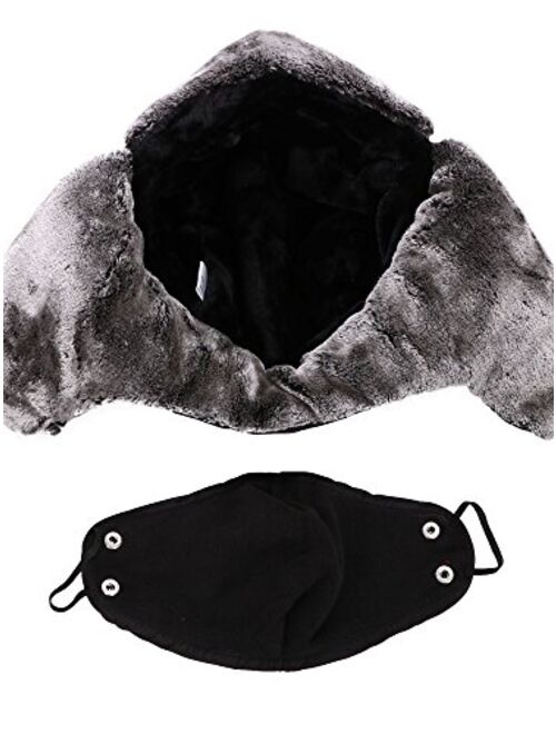 Simplicity Men Women's Winter Weatherproof Faux Fur Lined Trapper Hat with and Mask