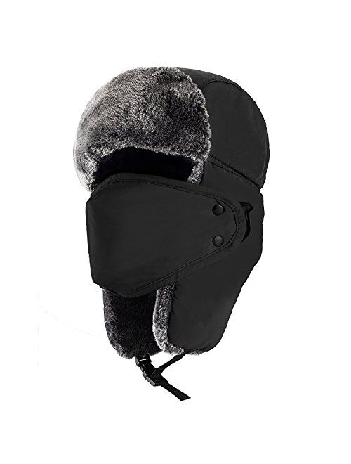 mysuntown Trapper Hat Winter Hats for Men, Trooper Russian Warm Hat with Ear Flaps, Women Ushanka Bomber Fur Hats 22"-24"