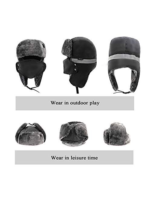 Winter Trapper Ski Hat for Men and Women Trooper Russian Warm Hat with Windproof Mask Outdoor Skiing Ushanka Hat