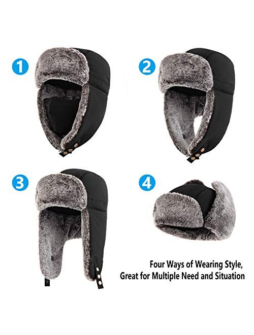 Unigear Winter Trapper Hat for Men Women, Ushanka Trooper Hat for Skiing with Mask Black