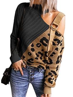 Womens Long Sleeve Cold Shoulder Turtleneck Knit Sweater Tops Pullover Casual Loose Jumper Sweaters