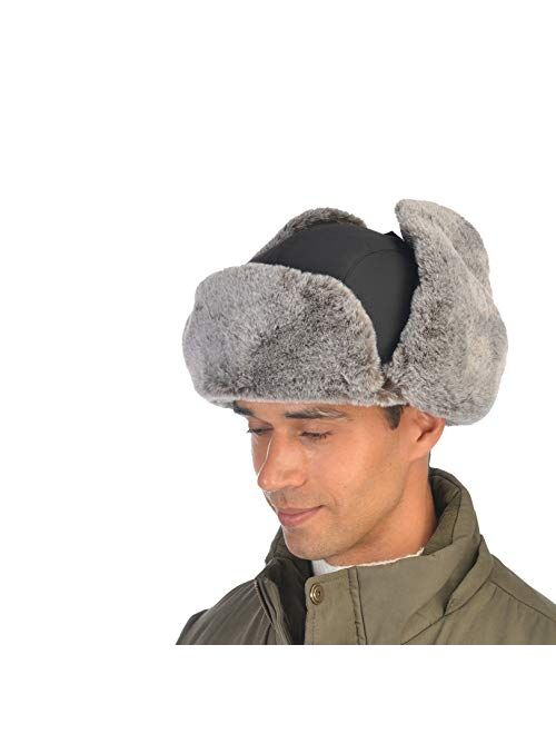 USHAKE Trapper Hat Winter Warm Hats Russian Fur Hat Ushanka Eskimo Hat Ear Flap with Faux Fur for Men or Women Black