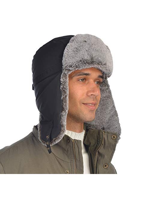 USHAKE Trapper Hat Winter Warm Hats Russian Fur Hat Ushanka Eskimo Hat Ear Flap with Faux Fur for Men or Women Black