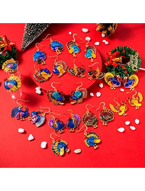 Christmas Thanksgiving Earrings for Womens Girls, Enameled Xmas Holiday Jewelry Turkey Drop Dangle Earrings Set