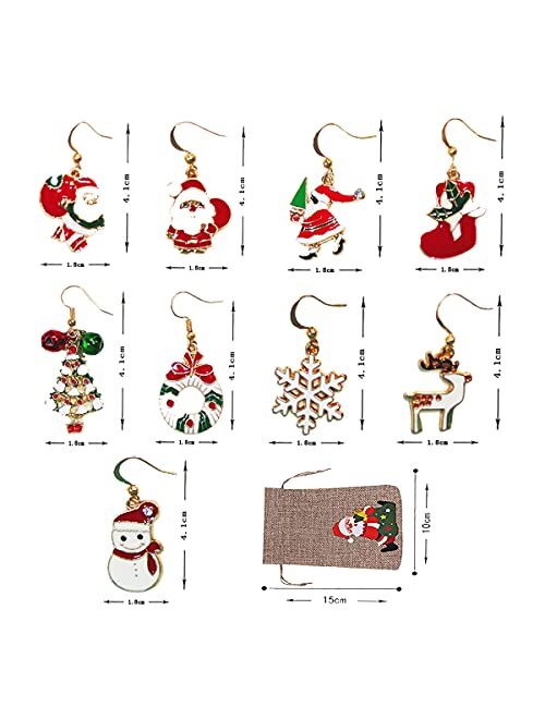 EVERLEAD 9 Pair Christmas Earrings for Women, Christmas Jewelry for Women Bulk Best Gift Decoration Xmas Party Gifts with Christmas Bag