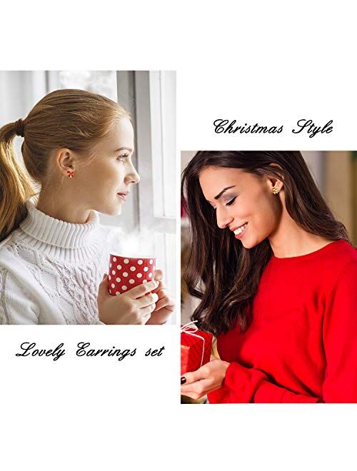 8 Pairs Christmas Charm Stud Earrings Set, Holiday Earrings Christmas Earring for Women Girls
