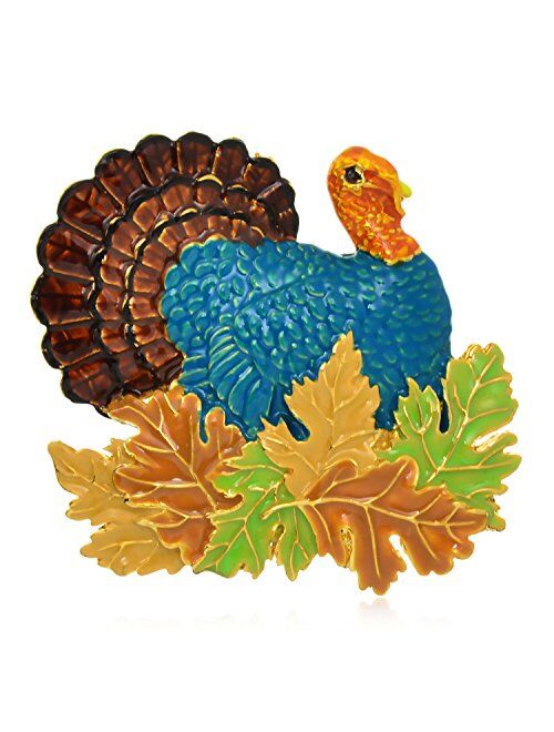 PammyJ Thanksgiving Brooch Pin Colorful Turkey Bird Fall Season