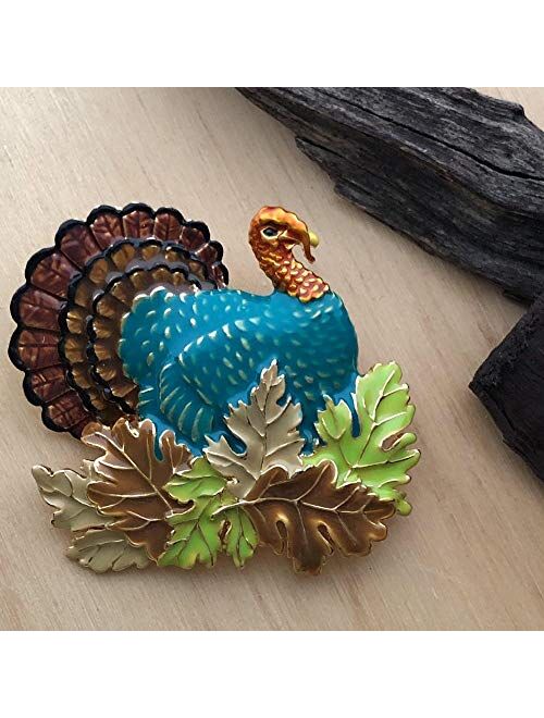PammyJ Thanksgiving Brooch Pin Colorful Turkey Bird Fall Season