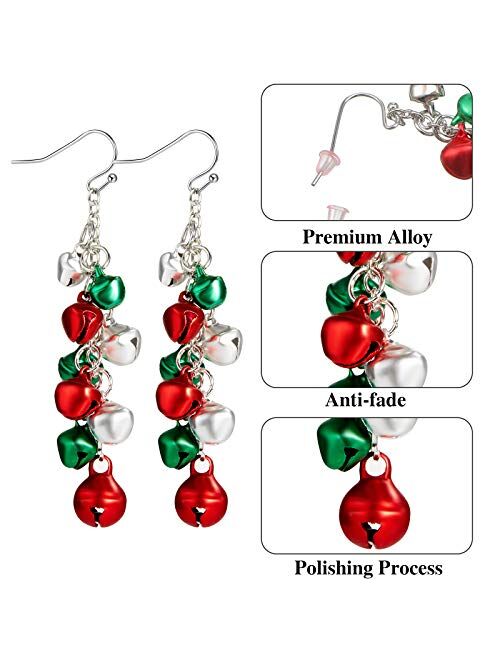 9 Pairs Christmas Dangle Earrings Set with Bell Christmas Trees Snowflakes Christmas Drop Earrings for Women Girls Xmas