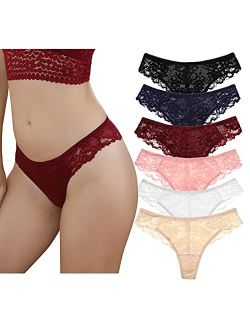 LEVAO Thongs for Women Lace Underwear Tangas Sexy Low Waist Panties Pack of 6