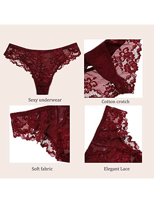 LEVAO Thongs for Women Lace Underwear Tangas Sexy Low Waist Panties Pack of 6