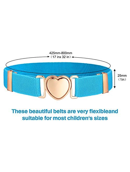 6 Pieces Kids Elastic Stretch Belts Girl Waist Belt Adjustable Uniform Belt for Teen Kids Girls Dresses Heart Belt, 6 Styles