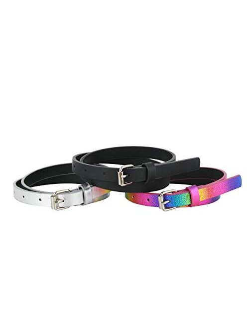 3 Pack Belts for Girls Rainbow Black Silver