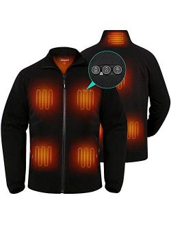 Men`s Heated Fleece Jacket with Battery, Electric Heating Coat Full Zip w/ 8 Heating Areas and Phone Charging Function