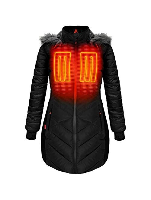 Buy ActionHeat 5V Battery Heated Long Puffer Jacket for Women w/Faux ...