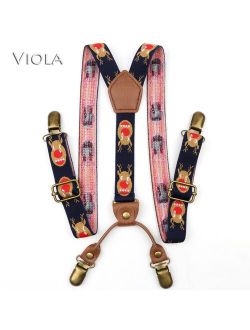 Best Quality Cartoon Boy Christmas Deer Suspenders Children 2cm Embroidered Leather Vintage kids Y-Back Brace Belt Adjustable