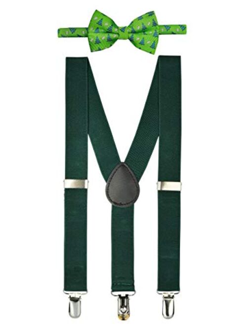 Retreez Boy's Suspender Bow Tie Set Christmas Tree & Snowflakes Pre-Tied Bow Tie