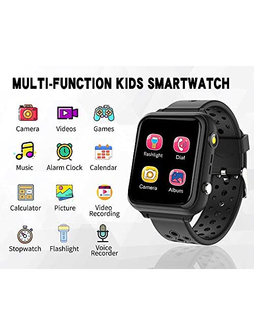 Smart Watch for Kids Boy Girls - Smartwatch with Phone Calls SOS & Silent Mode, HD Camera Touchscreen Kids Watch 11 Games Video Music Player & Calculator 12/24 hr, for Ag