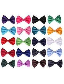 20pcs Pre-tied Bow ties,Solid Color Adjustable Bow Tie Collection, For Kids And Boys - 20 Mixed Color