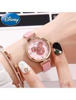 2018 New Arrival Watch For Girls Pink Bling Bling Heart Shape Dial Quartz Wrist Watch Disney Minnie Clock Women Relojes MK-11009