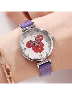 2018 New Arrival Watch For Girls Pink Bling Bling Heart Shape Dial Quartz Wrist Watch Disney Minnie Clock Women Relojes MK-11009