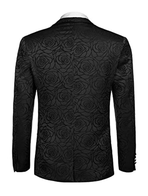 COOFANDY Men's Floral Suit Jacket Embroidered Wedding Blazer Party Dinner Tuxedo