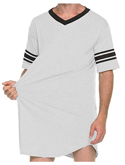 FRSH MNT Men's Nightgown Short Sleeve Soft Nightshirt Comfy Nightwear Big&Tall V Neck Pajama Loose Sleepshirt
