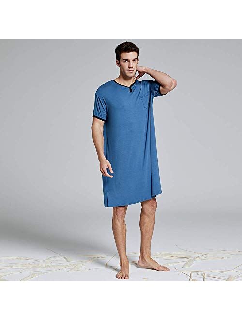 7 VEILS Men’s Night Shirt Nightwear Comfy Big & Tall Short Sleeve Henley Sleep Shirt Tops Nightgown