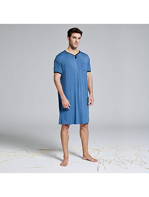 7 VEILS Men’s Night Shirt Nightwear Comfy Big & Tall Short Sleeve Henley Sleep Shirt Tops Nightgown