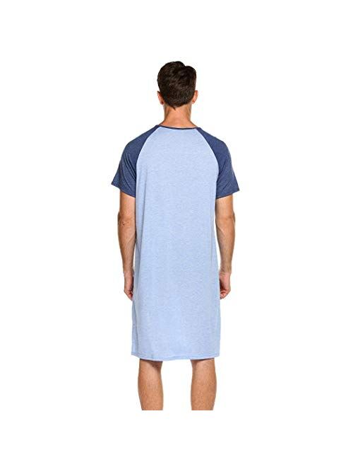 Pinspark Men's Nightshirt Nightwear Comfort Cotton Sleep Shirt Henley Short Sleeve Lounge Sleepwear
