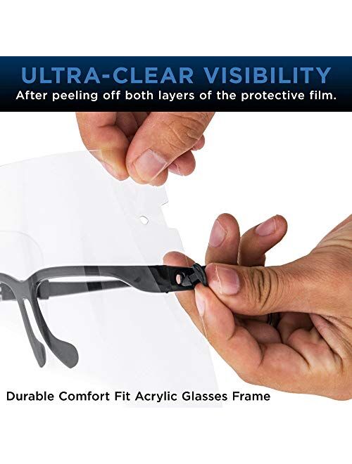 TCP Global Salon World Safety Face Shields with Glasses Frames (Pack of 4) - Ultra Clear Protective Full Face Shields to Protect Eyes, Nose, Mouth - Anti-Fog PET Plastic 