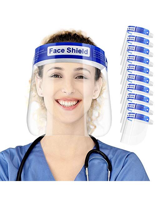 10 Pack Safety Face Shield, All-Round Protection, Anti-Fog Lens, Lightweight Transparent Shield with Adjustable Elastic Band for Men Women