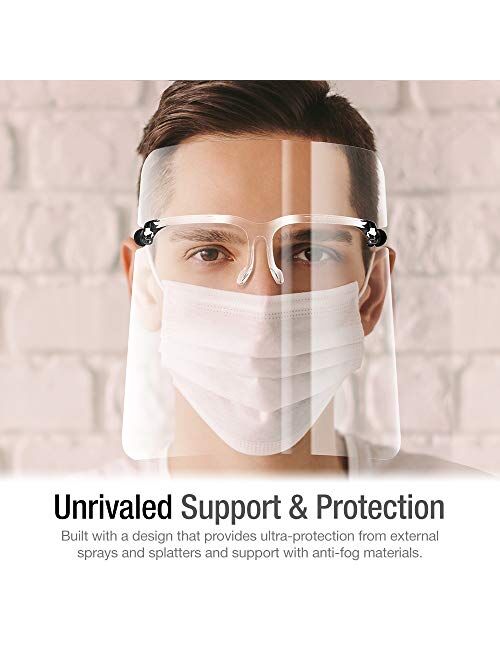 XDesign Safety Face Shield with Glasses Frame Full Face Protection (6 Pack) - Reusable Ultra Clear Protective Face Shields Anti-Fog Anti-Dust PET Plastic Droplet Splash G