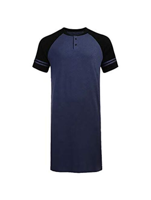 GuliriFei Men's Nightshirt Nightwear Comfort Cotton Sleep Shirt Henley Short Sleeve Lounge Sleepwear