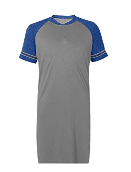 Gafeng Mens Nightshirt Long Sleep Shirts Short Sleeve Nightgown Night Sleepwear Oversized Henley Neck Raglan Nightwear