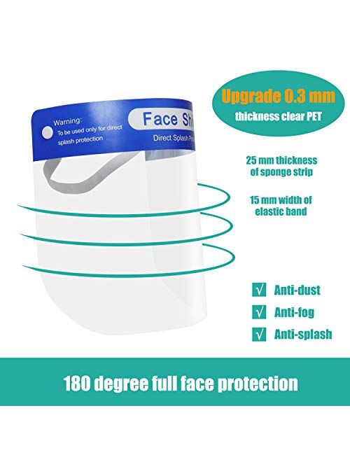 HKLIVE 10 Pack Face Shield 【Improved Version】Reusable Anti-fog with Comfort Foam and Adjustable Elastic Band