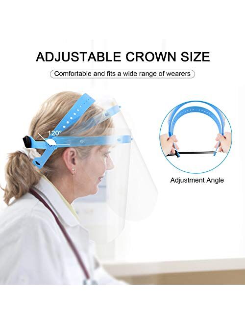 20pcs Adjustable Safety Face Shield, plexiglass Protective Face mask, Anti-Fog Full Face Breathable & Detachable Visor with Clear Protective Film (2 Frame+20 Films)
