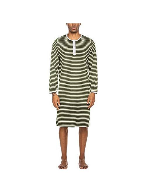 Men Stripe Sleep Tops Long Sleeve Round Neck Nightgrown Casual Sleepwear Men Homewear Nightclothes 5Xl