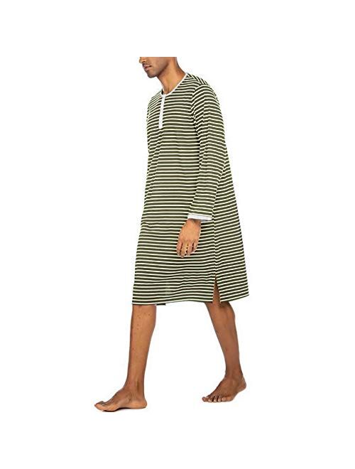 Men Stripe Sleep Tops Long Sleeve Round Neck Nightgrown Casual Sleepwear Men Homewear Nightclothes 5Xl
