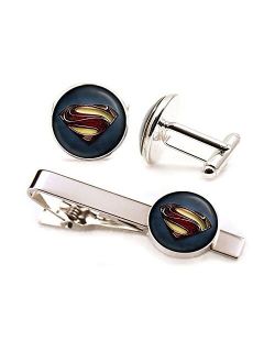 SharedImagination Superman Cufflinks, Man of Steel Tie Clip Tack, Justice League Jewelry, Superhero Wedding Party Jewelry, Groomsmen Gift