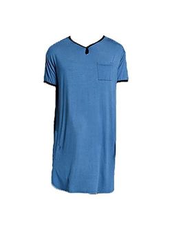 ASHER FASHION Men's Nightgown Short Sleeve Sleepshirt Comfy Scoop Neck Tops Casual Pajama Tee Big & Tall Henley T-Shirt