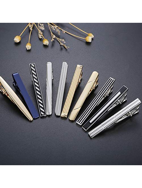 Fiasaso 10 Pcs Tie Clips for Men Wedding Business Tie Bar Clip Set for Regular Ties Necktie with Gift Box