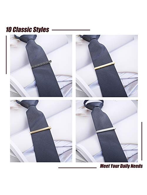 Fiasaso 10 Pcs Tie Clips for Men Wedding Business Tie Bar Clip Set for Regular Ties Necktie with Gift Box
