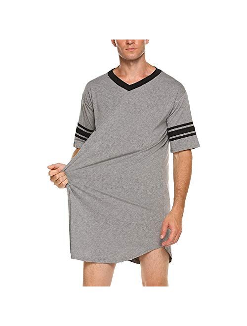 Men’s Nightshirt Soft Big&Tall Pajamas Nightwear V Neck Short Sleeve Sleep Shirt Sleepwear