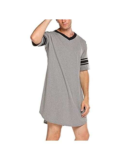 Men’s Nightshirt Soft Big&Tall Pajamas Nightwear V Neck Short Sleeve Sleep Shirt Sleepwear